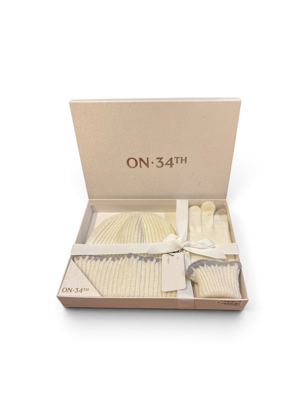 On 34th Cream Knit Hat & Glove Set NWT